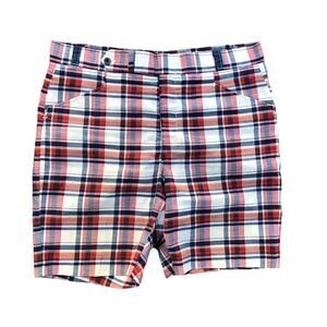 Vintage 1960’s 1970’s slim skinny plaid shorts red white blue 37 patriotic